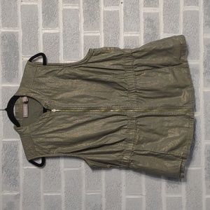 Chico's Linen & Cotton Blend Women's Green Zipper Down Vest with Gold Shimmer